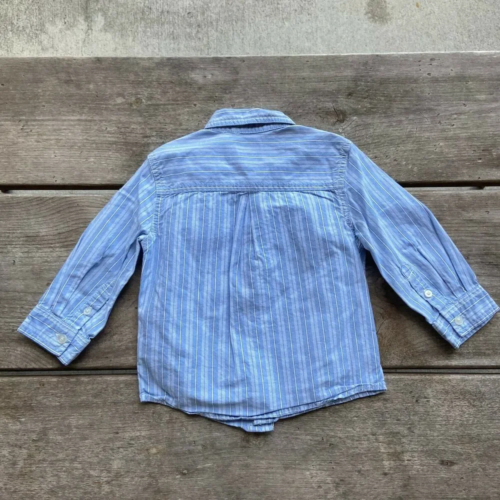 Carter's Boys Shirt‎ Size 24 Months Blue White Striped Button Down Front Up